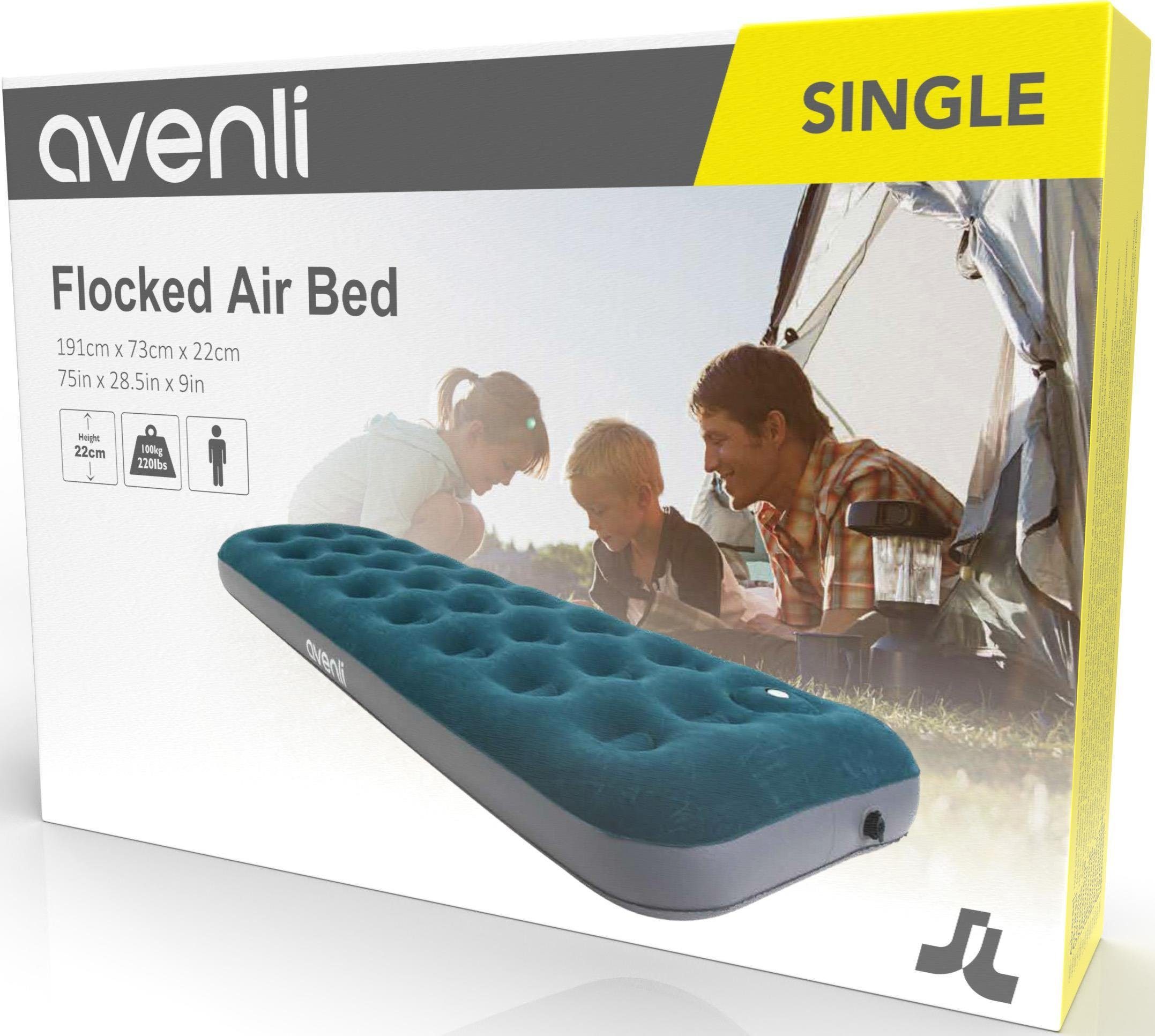 Avenli Luftbett Campingbett 191x73x22 cm, (Luftmatratze für 1 Person), Gästebett mit eingebauter Fußpumpe
