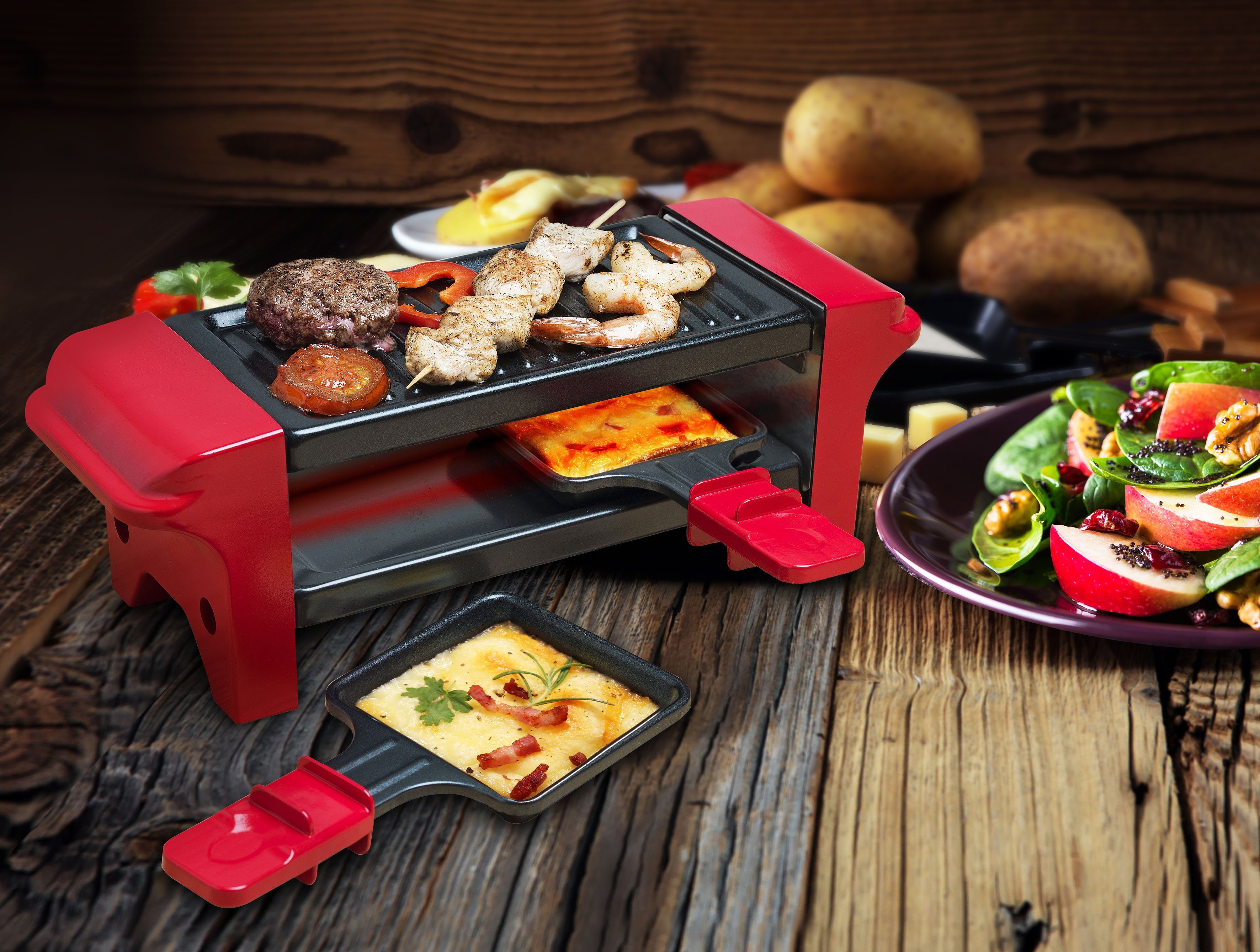 bestron Raclette AGR102, 2 Raclettepfännchen, 350 W, Antihaftbeschichtung