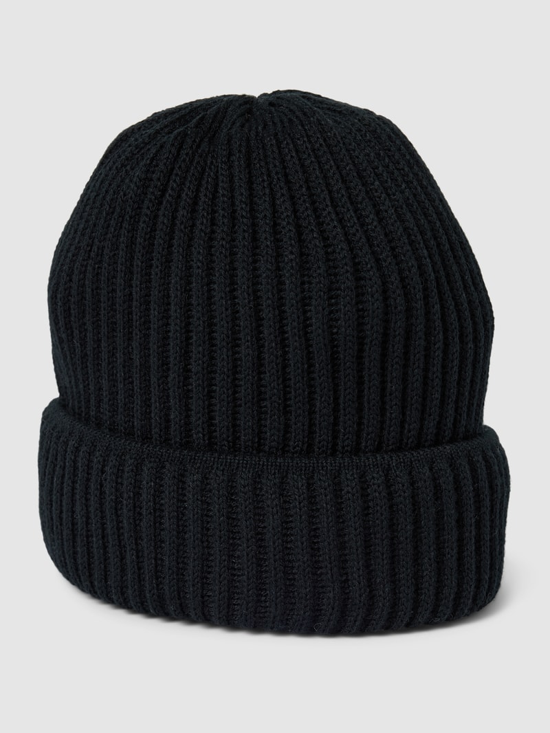 Beanie mit Umschlag aus Schurwoll-Mix in schwarz