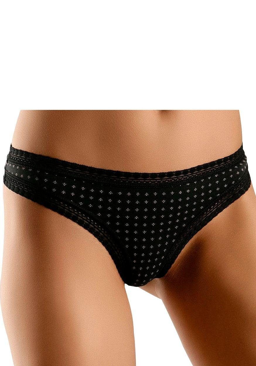 LASCANA String (Packung, 3-St) aus elastischer Baumwolle mit weicher Spitze