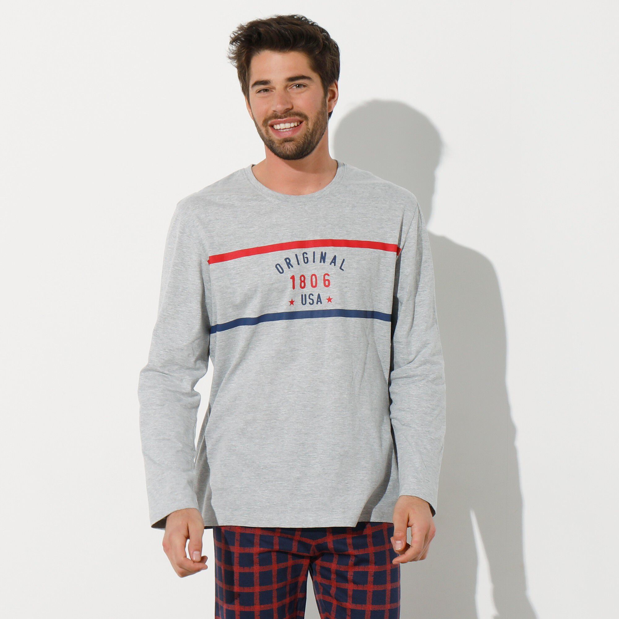 Tee-shirt pyjama manches longues polycoton