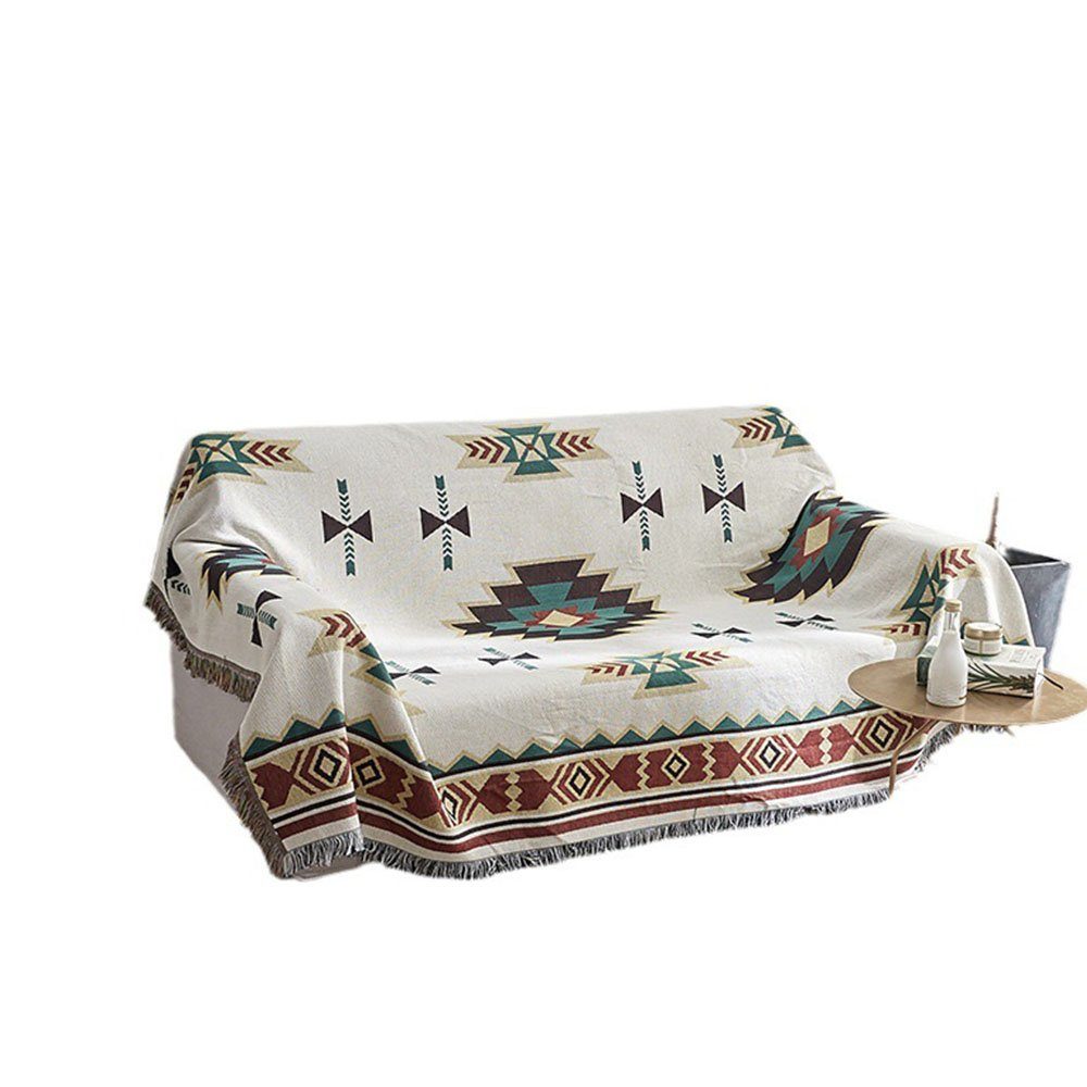 Baumwollbettdecke, Strickdecke geometrische Decke mit Fransen gewebte 130*180cm, FELIXLEO