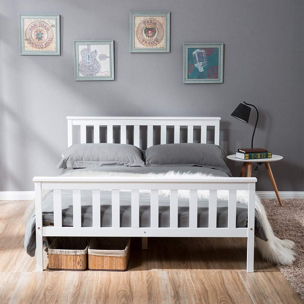 Merax Massivholzbett (Packung), Doppelbett 140x200 cm, Ehebett Bettgestell mit Lattenrost und Kopfteil