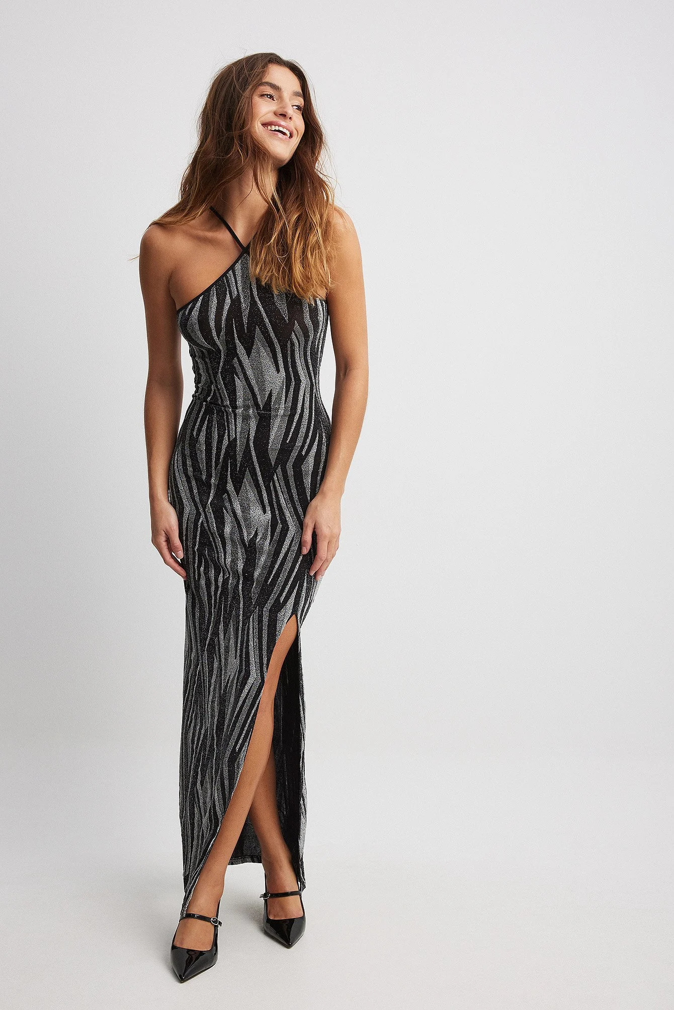 Jacquard-Maxikleid mit Glitzer