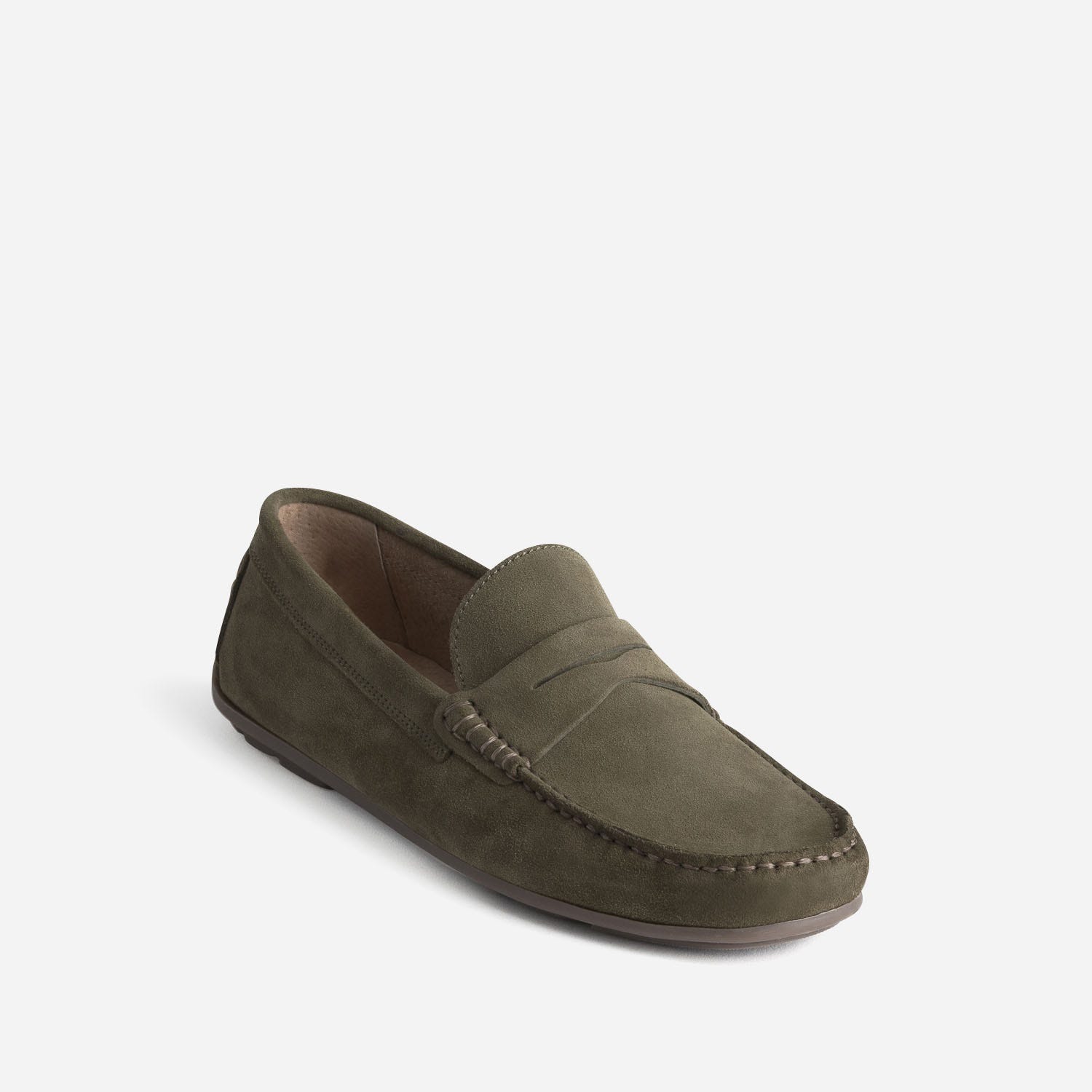 Mocassin kaki éco-conçu en cuir velours