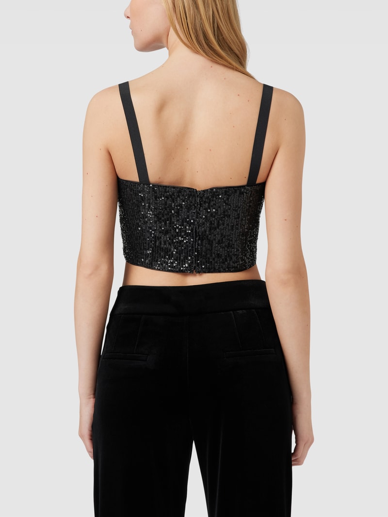 Crop Top mit Paillettenbesatz in schwarz