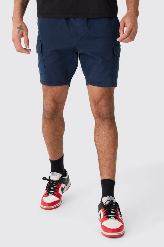 Dunkelblaue Skinny Cargo-Shorts