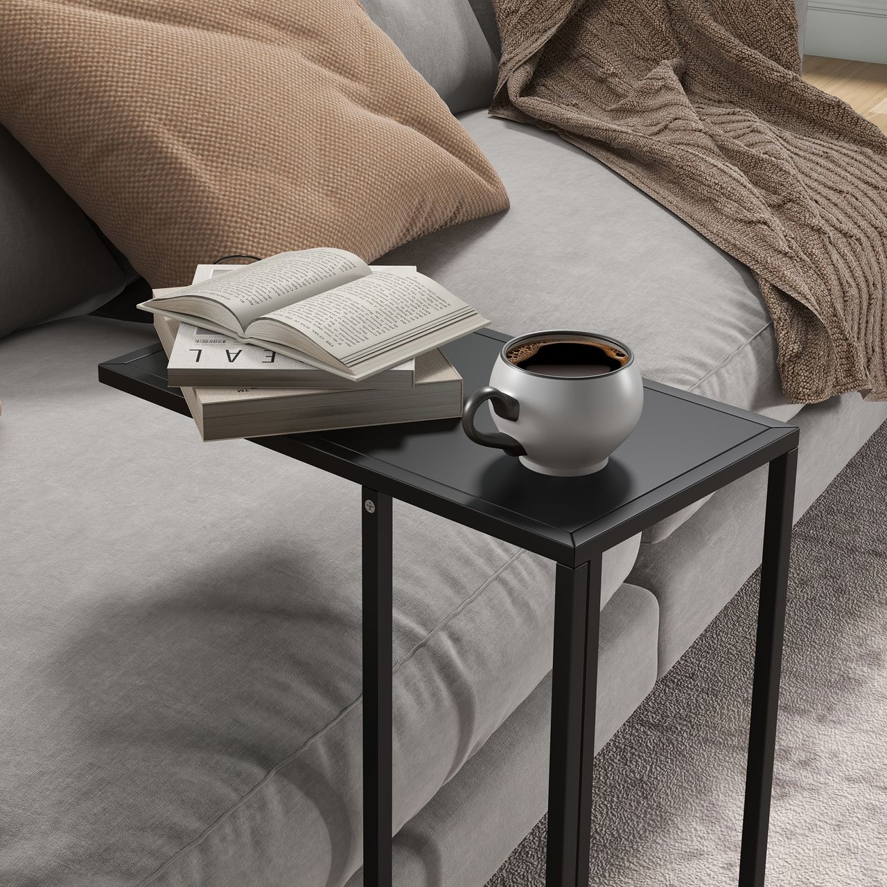 HOMCOM Beistelltisch Couchtisch in C-Form, Sofatisch Nachttisch mit Stahlgestell