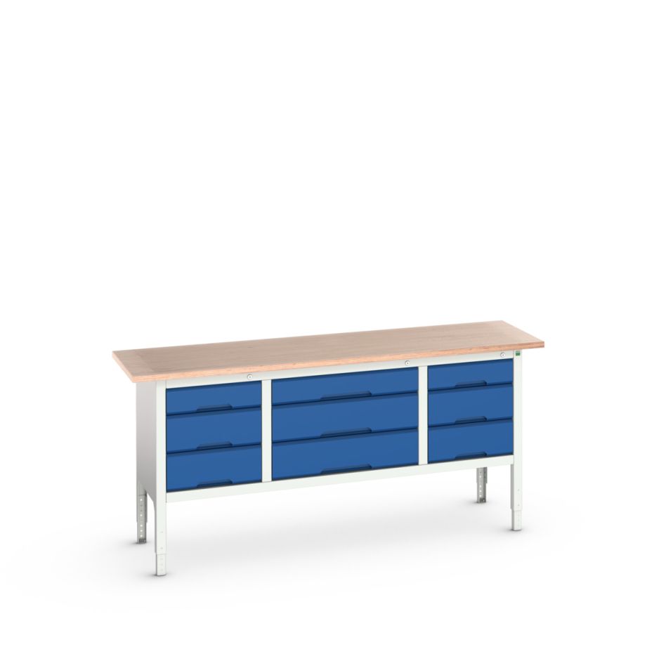 Bott 16923033.11 Verso nastaviteľný pracovný stôl 2000x600x830-930mm Multiplex 9 zásuviek RAL 5010