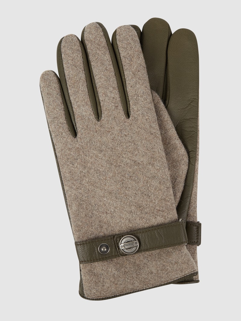 Handschuhe aus Wollmischung und Leder in khaki