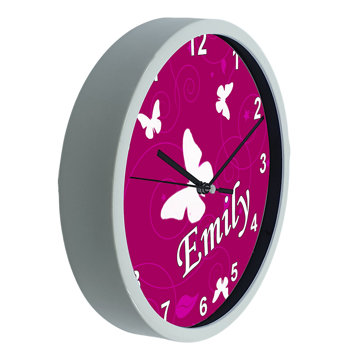 Kinder Wanduhr personalisiert mit Name Schmetterling Brombeere