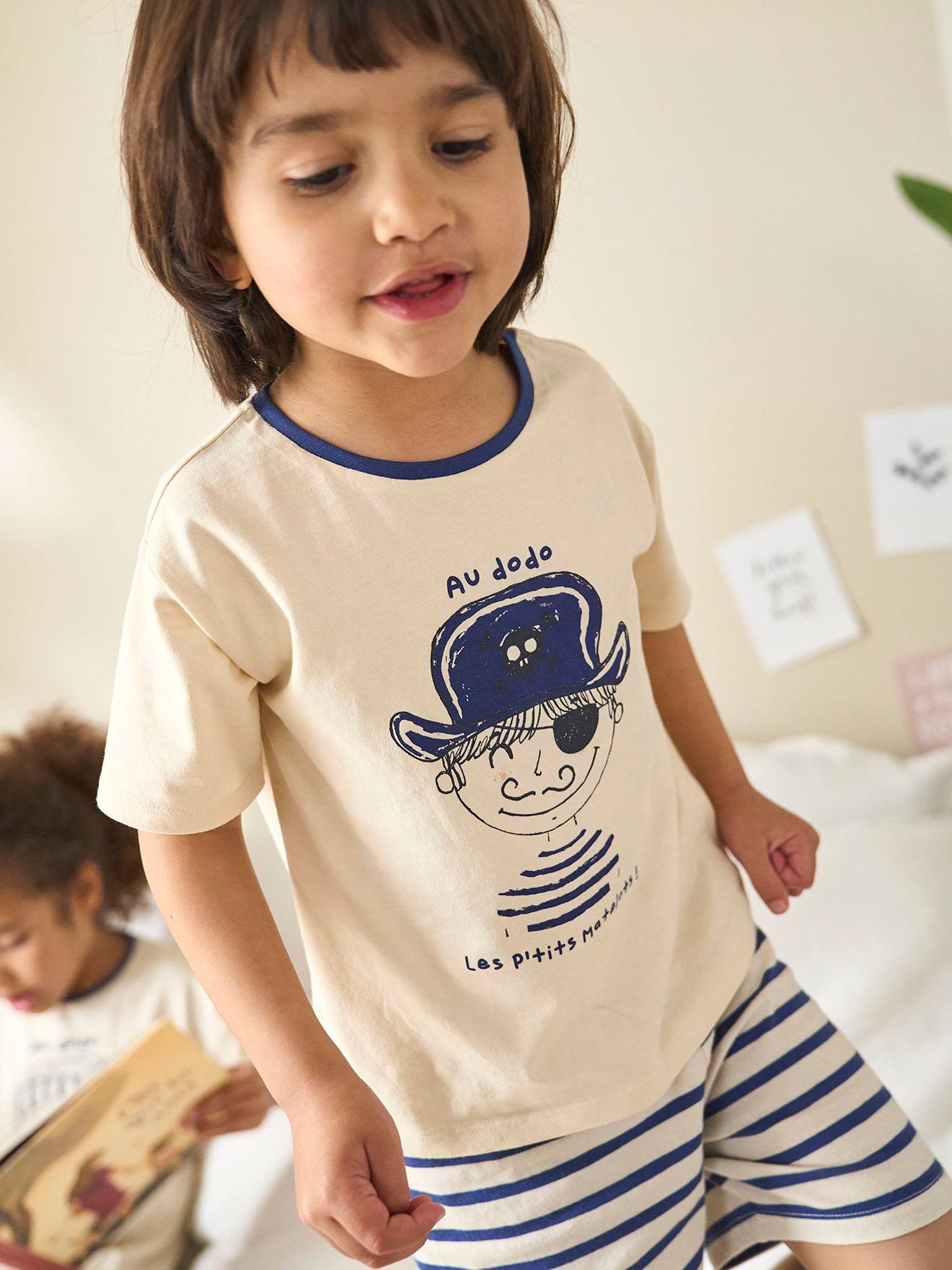 Pyjashort garçon capsule nuit famille marin écru