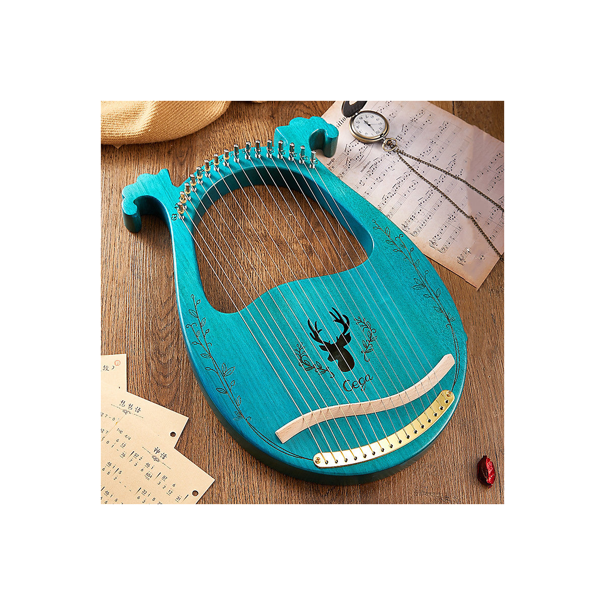 Harfe Tragbares Holz-Lyra 16 Saiten Kalimba Daumenklavier