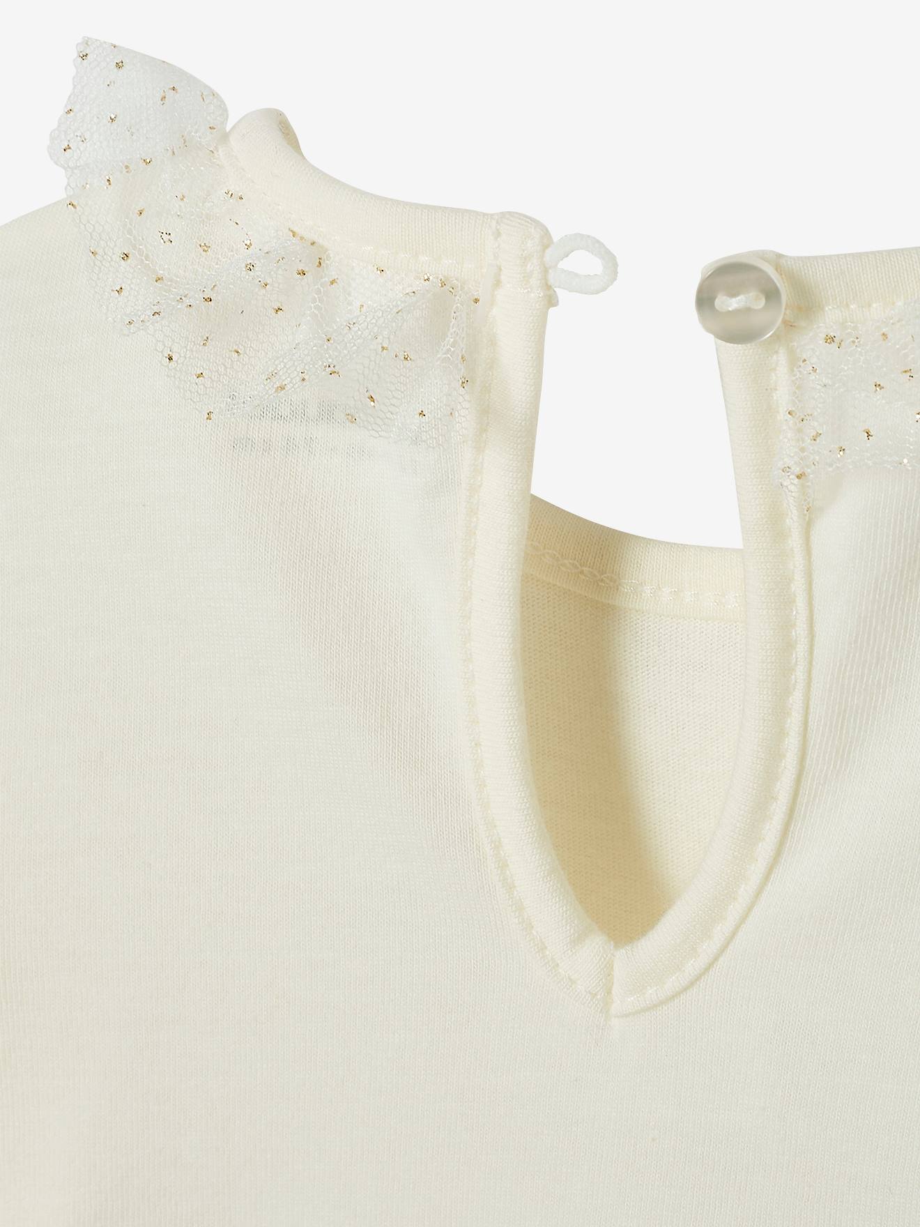 Ensemble bébé T-shirt à collerette et jupe en tulle écru