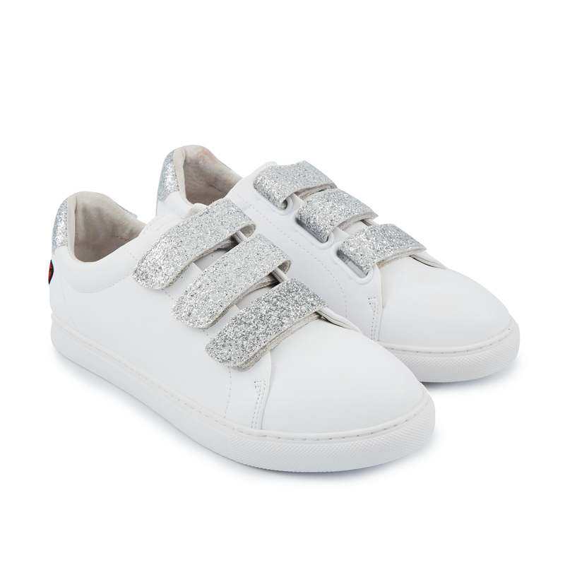 Baskets en cuir Edith blanc/glitter argent