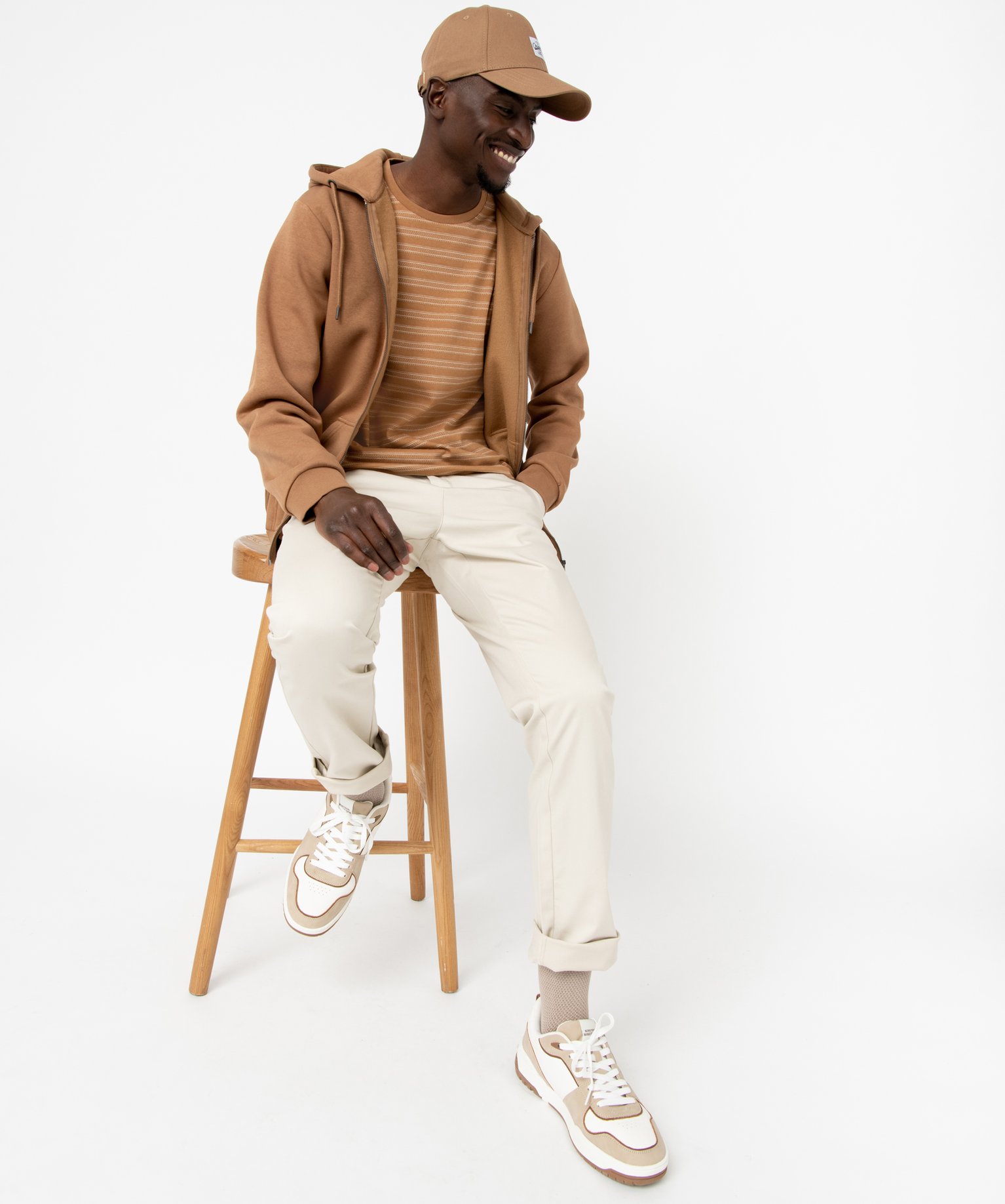 Sweat zippé à capuche homme marron | GEMO