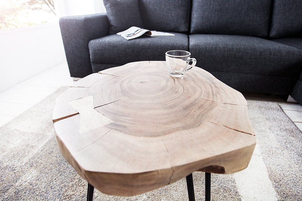 riess-ambiente Beistelltisch GOA Ø40cm natur / schwarz (Einzelartikel, 1-St), Massivholz · rund · Hairpin Legs aus Metall · Baumscheibe · Baumstamm
