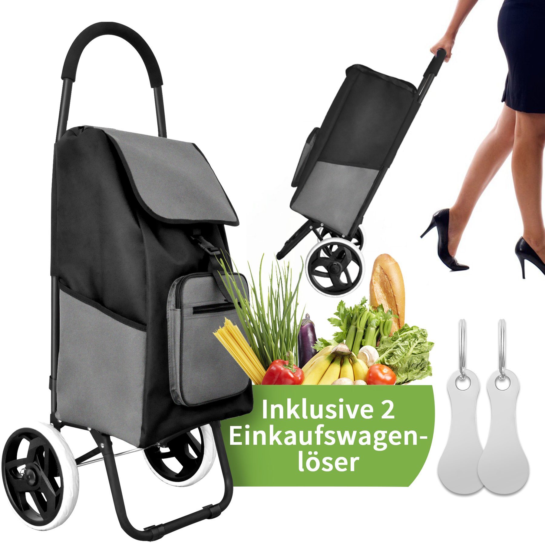 Coastech Einkaufstrolley Einkaufswagen 45 L Stauraum klappbar Abnehmbare Tasche, Oxford-Stoff Wasserabweisend, Ergonomischer / Gepolsterter Griff