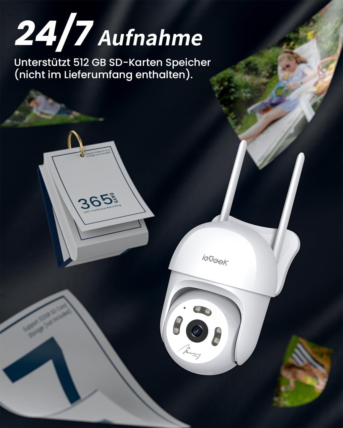 ieGeek Überwachungskamera Aussen WLAN Kamera Überwachung PTZ Kamera Überwachungskamera (Aussen, AuBen, AuBenbereich, Außen, 4MP Outdoor mit Automatische Verfolgt, 24/7 Aufnahme, Nachtsicht in Farbe, IP65, SD/Cloud-Speicher, 2,4GHz WiFi, 8-Facher Digi