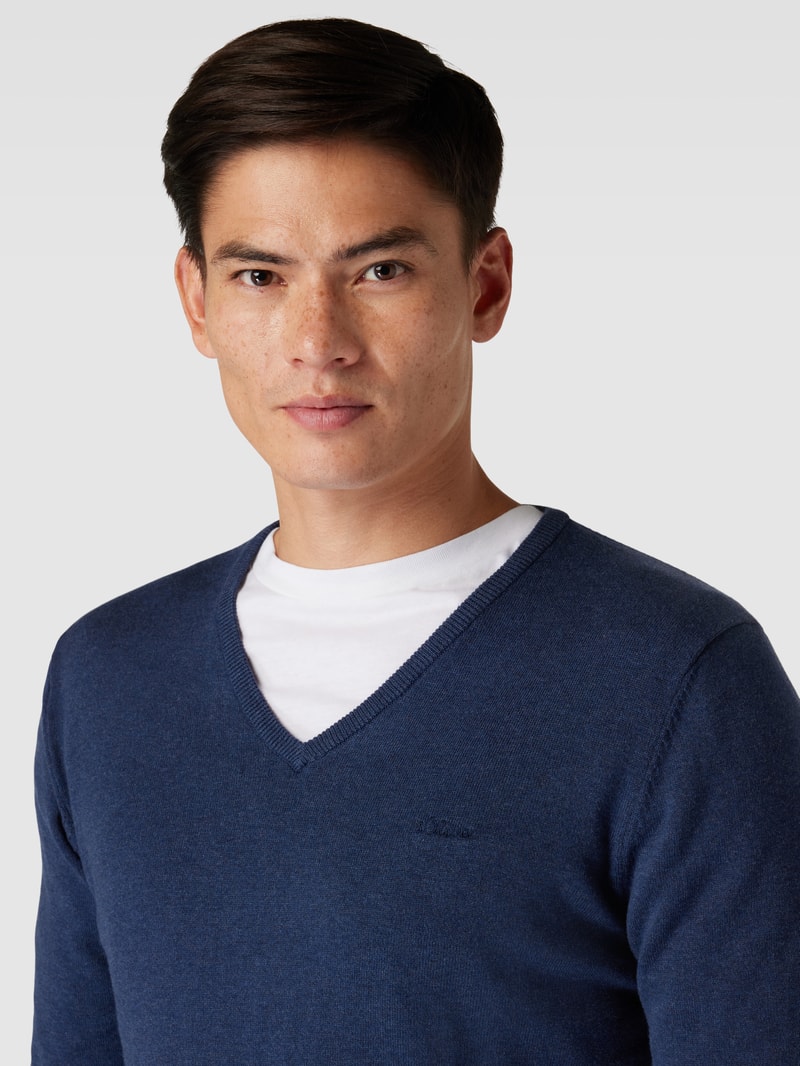 Strickpullover mit V-Ausschnitt Modell 'SEASONAL' in royalblau