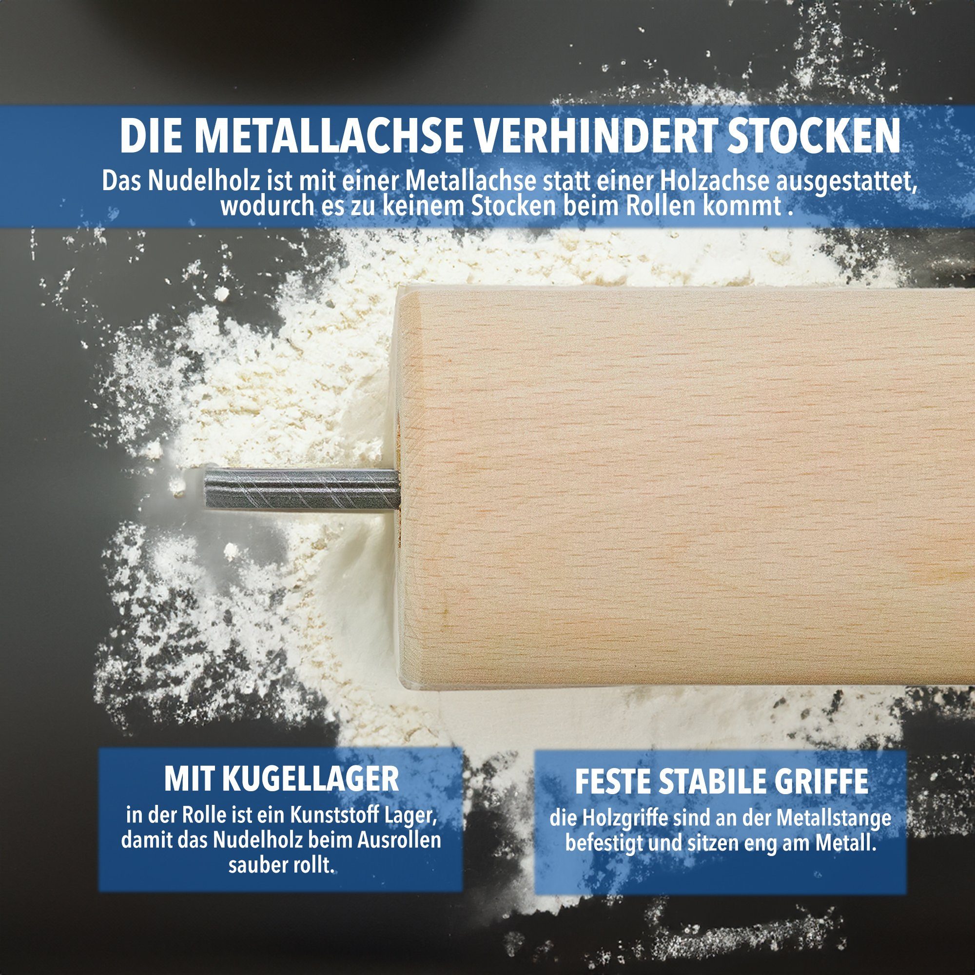 SOHFA Nudelholz 43cm stabiler Ausroller für Teig und Fondant Buchenholz, (ein Nudelholz, 1-tlg., 1er Set), hergstellt in Europa