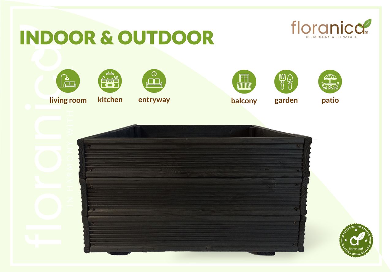 Pemicont Floranica Blumentopf aus Holz Kasten 50cm x 535cm x 285cm Anthrazit Imprägnierte Lärche Schutzhülle für Kräuter Blumen Haus- und Gartendekoration Innen- und Außeneinsatz EU-Produkt