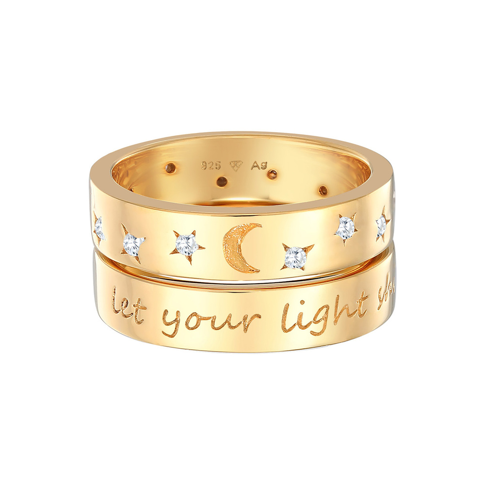 Elli Elli Bague Femmes Bande de 2 Astro avec Cristal de Zirconium en Argent Sterling 9 Bague