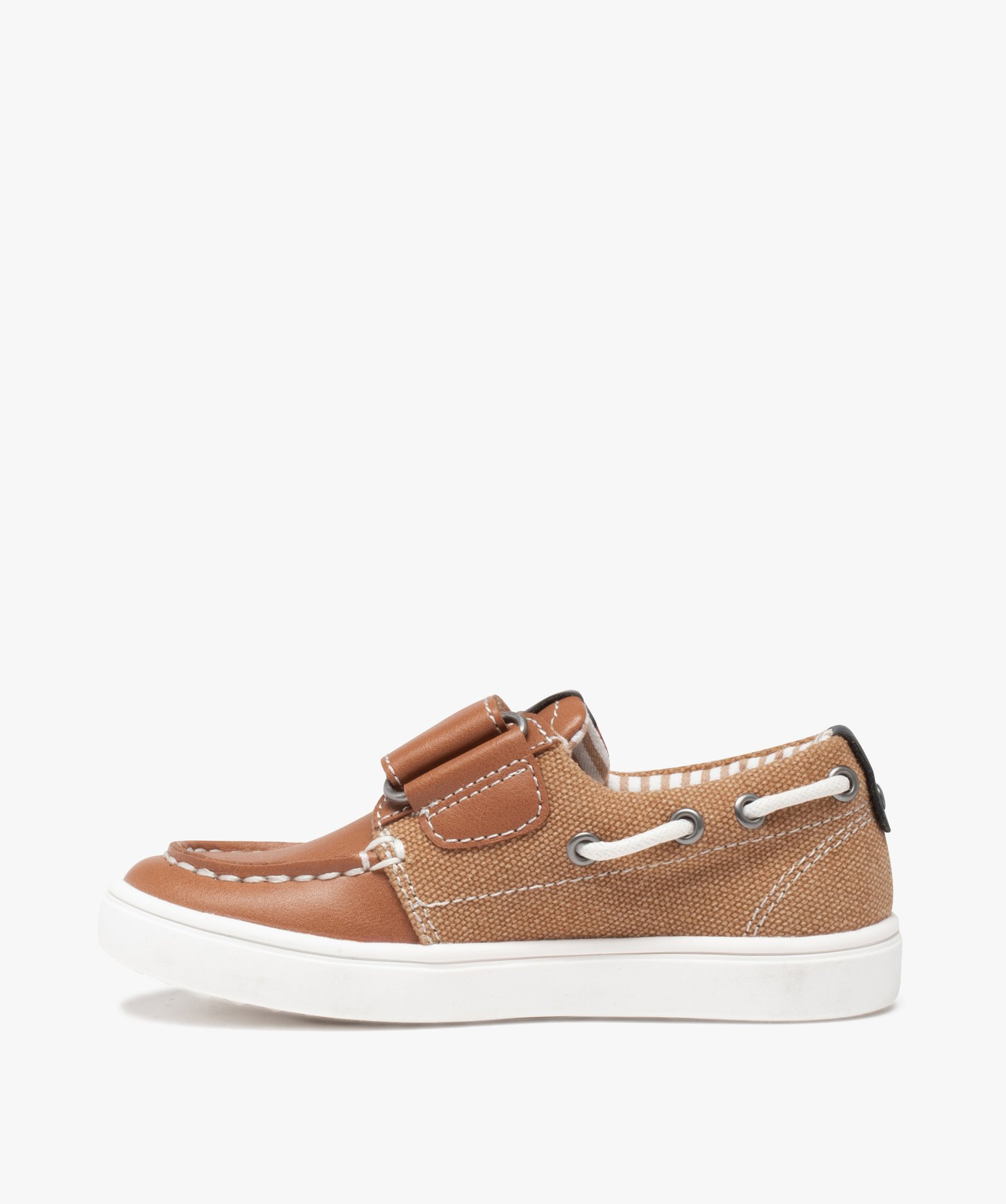 Chaussures bateau Garçon bi-matières à scratch camel | GEMO