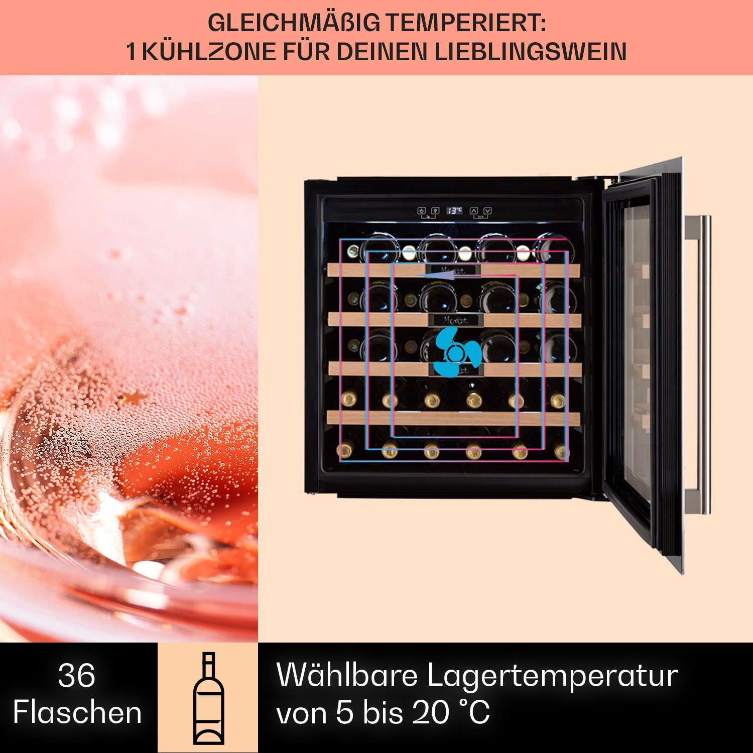 Klarstein Weinkühlschrank Vinsider 36 Built-In Uno, für 36 Standardflaschen á 0,75l