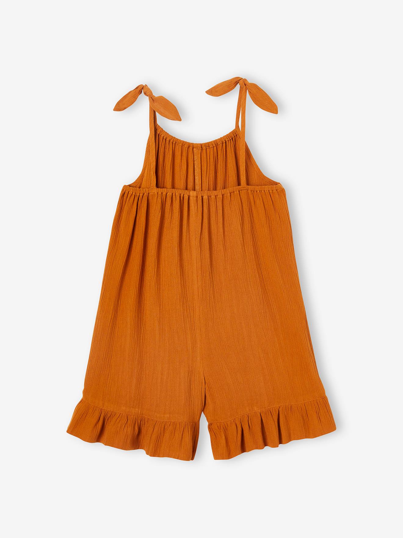 Combishort à volants fille caramel
