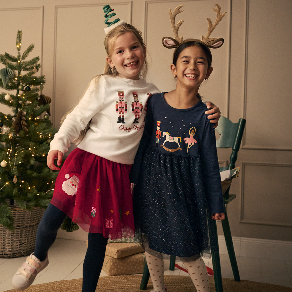 Mädchen Weihnachtsrock mit Motiven rot