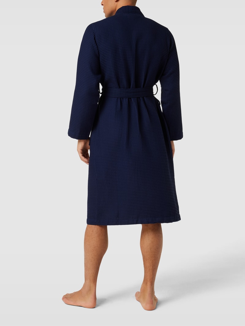 Bademantel mit Label-Stitching Modell 'WAFFLE' in dunkelblau