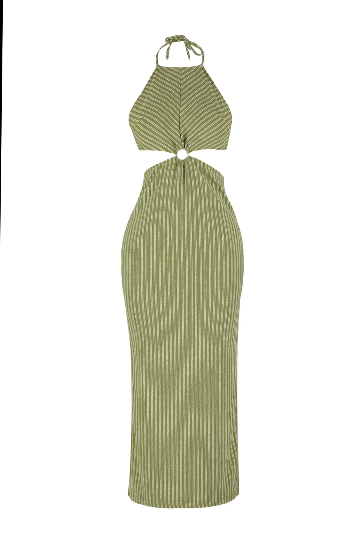 Trendyol Collection  Grün gestreiftes Maxi-Strickaccessoires-Strandkleid im Strick-Look TBESS23EL00066