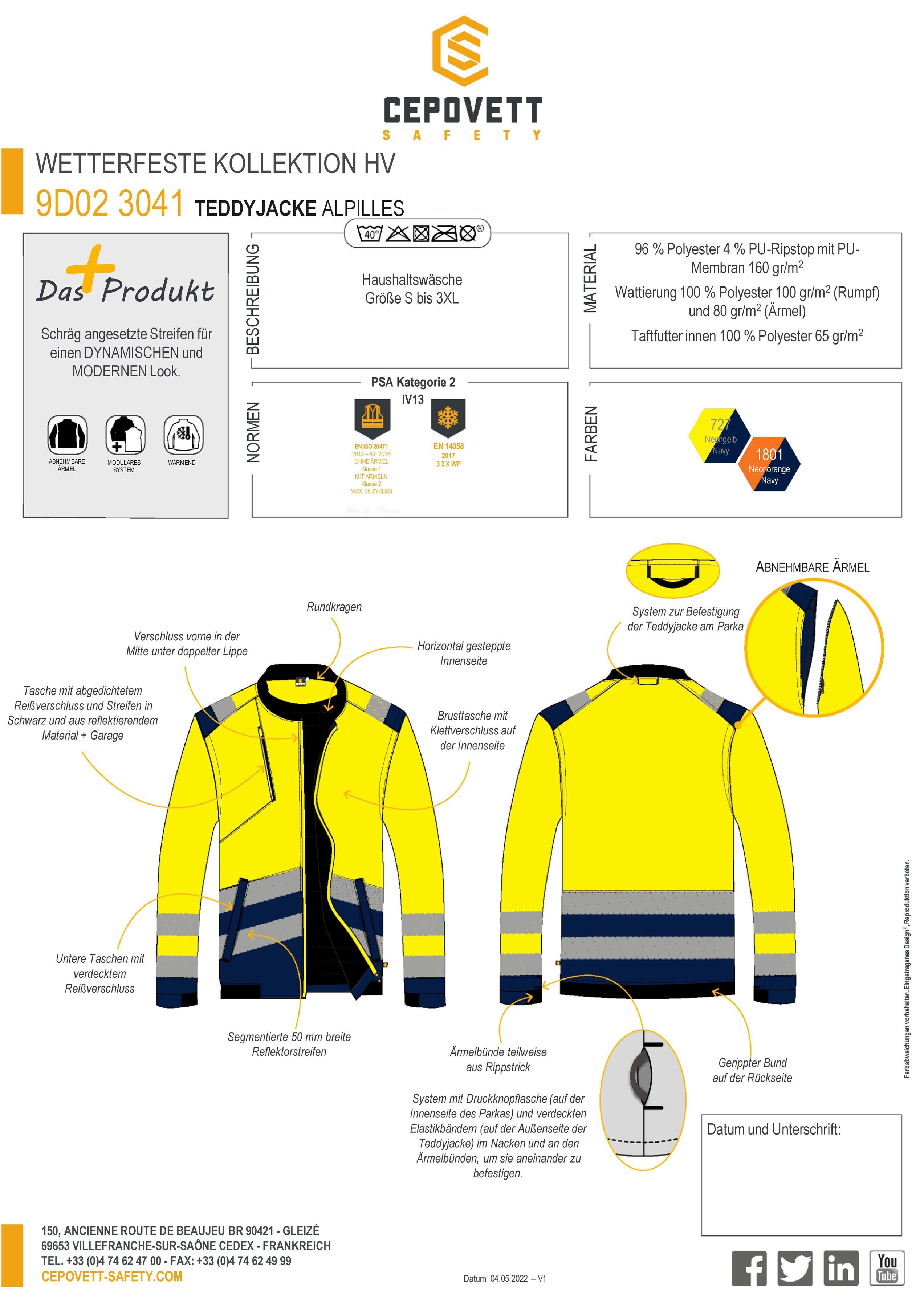 Cepovett Arbeitsjacke Unisex Hochsichtbare Teddy-Jacke 