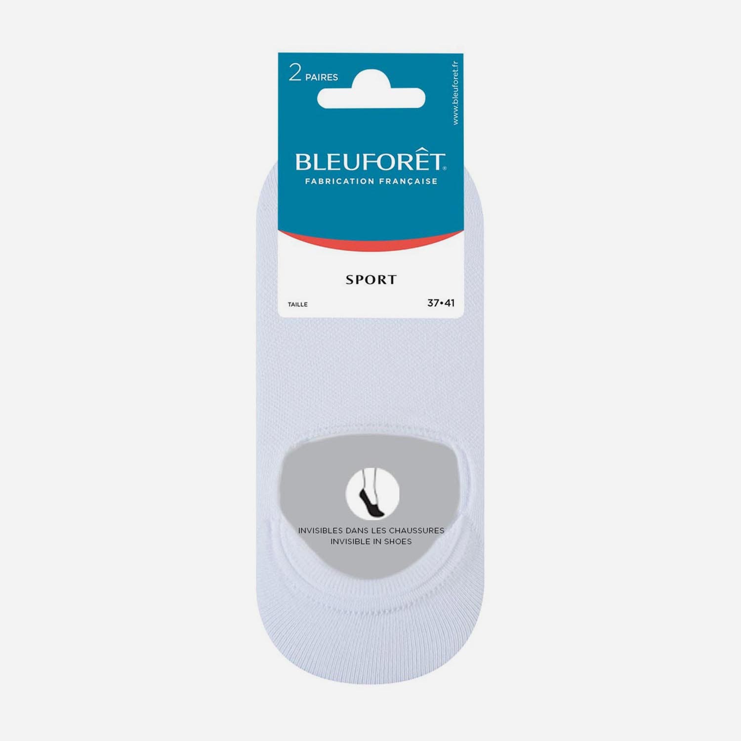 2 paires de chaussettes Sport invisibles BLEUFORET blanches Pointure 37-41