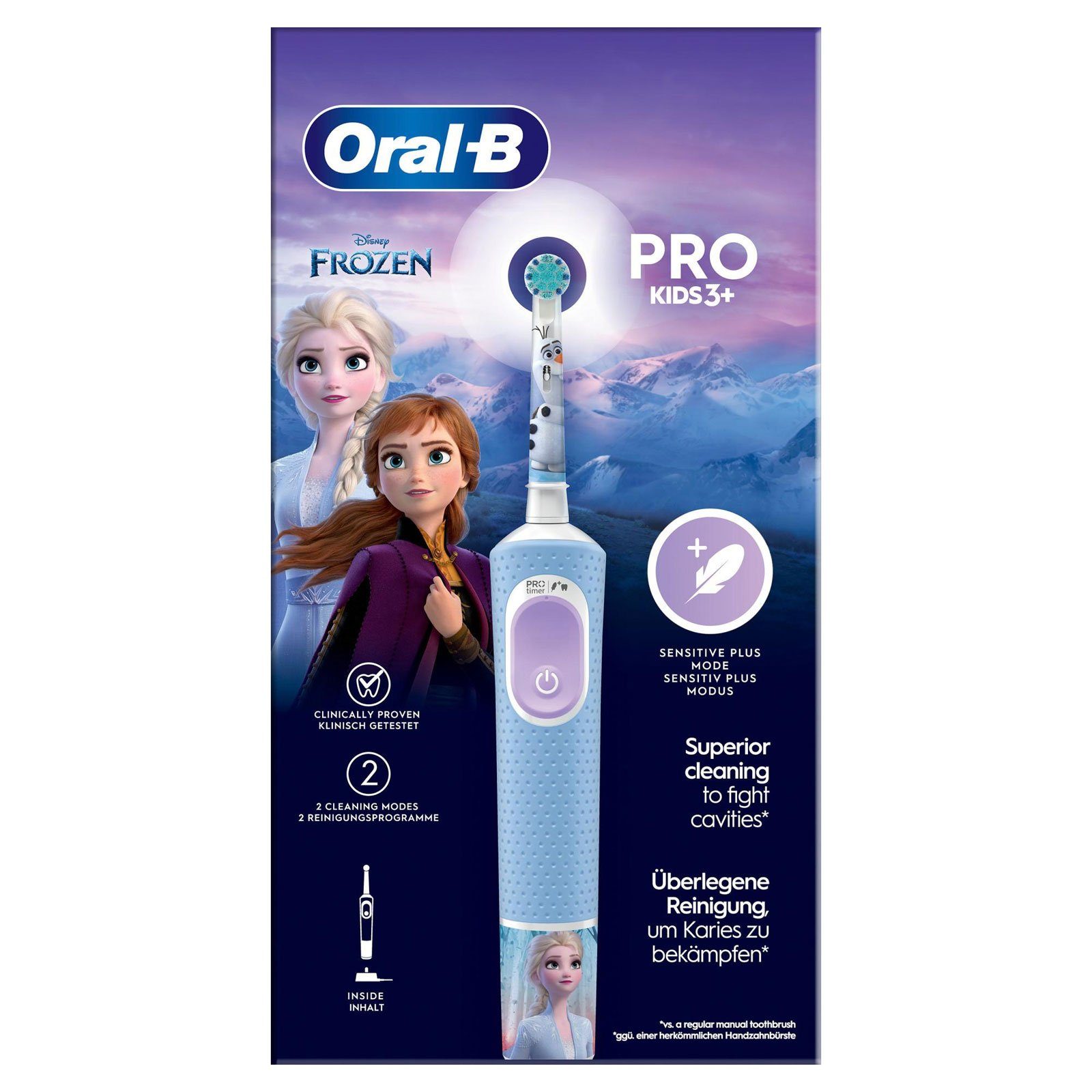 Braun Elektrische Zahnbürste Pro Kids  Frozen, 2 Putzprogramme, Wiederaufladbare Zahnbürste