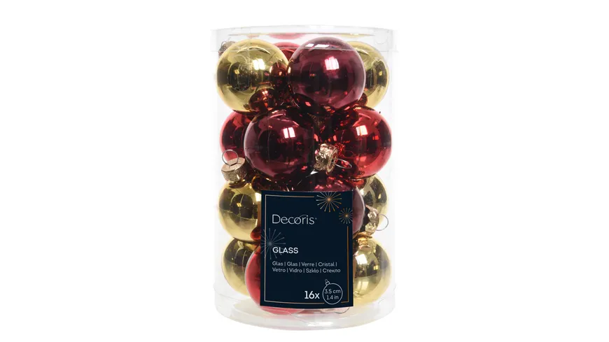 Decoris Glaskugeln Ø3,5cm Weihnachten Dekoration rot|gold - rot/gold