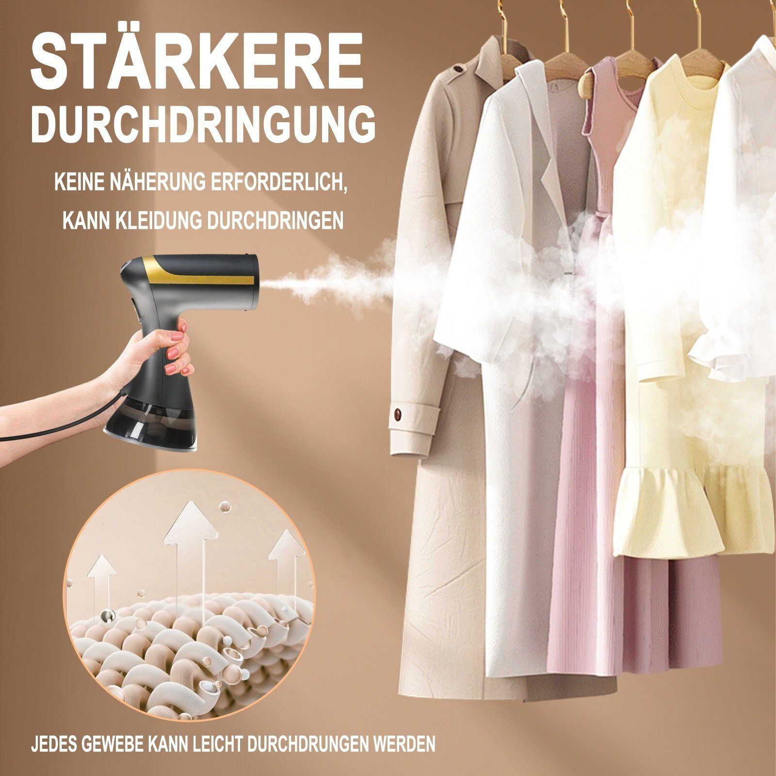 Mutoy Dampfbürste 1500W, Dampfglätte 350ml, Dampfabgabe 25 g/Min,Gewicht 0.8 kg, schnelles Aufheizen,sterilisieren,für Reise & Zuhause