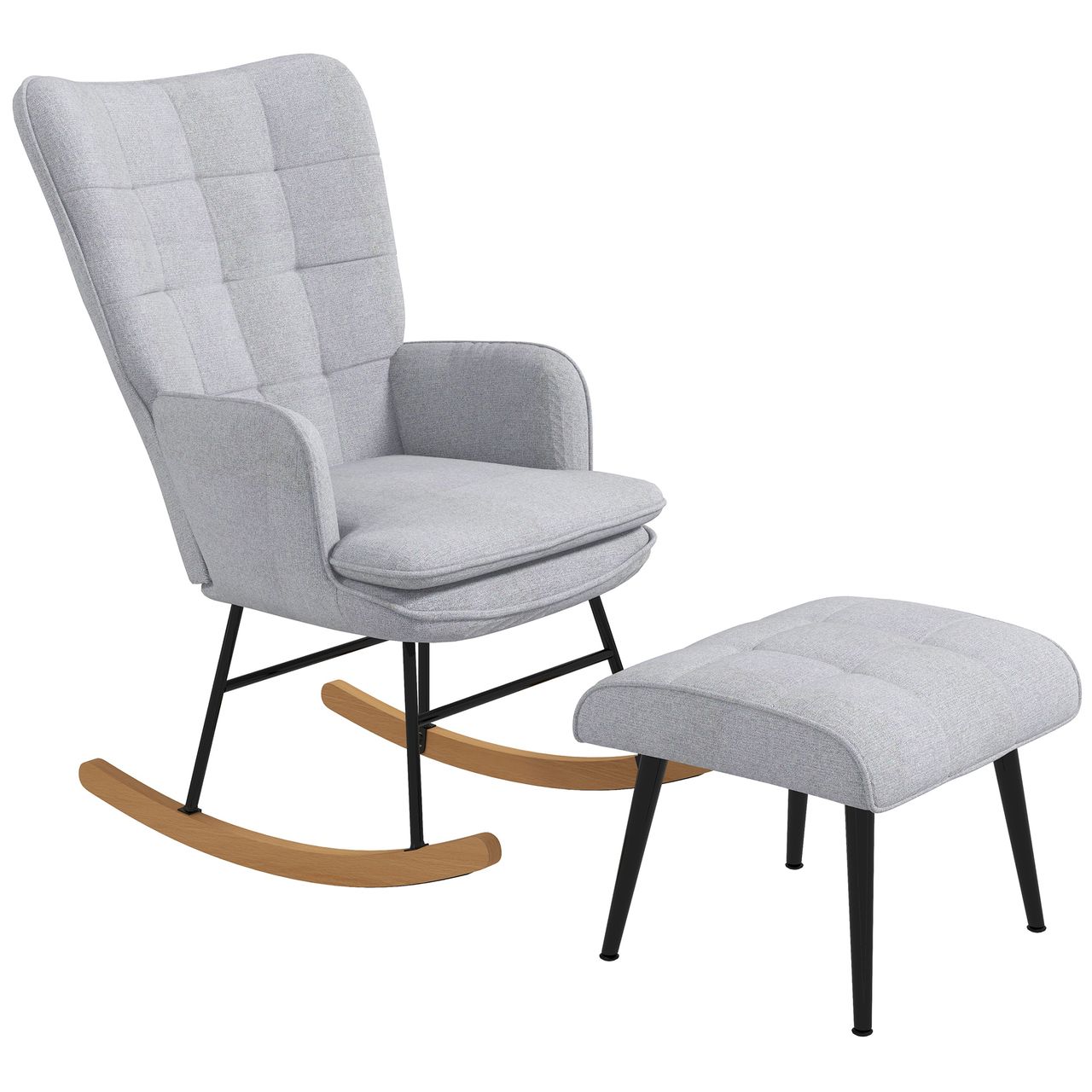 HOMCOM Schaukelstuhl Schwingsessel mit Hocker Relaxsessel mit Leinenoptik
