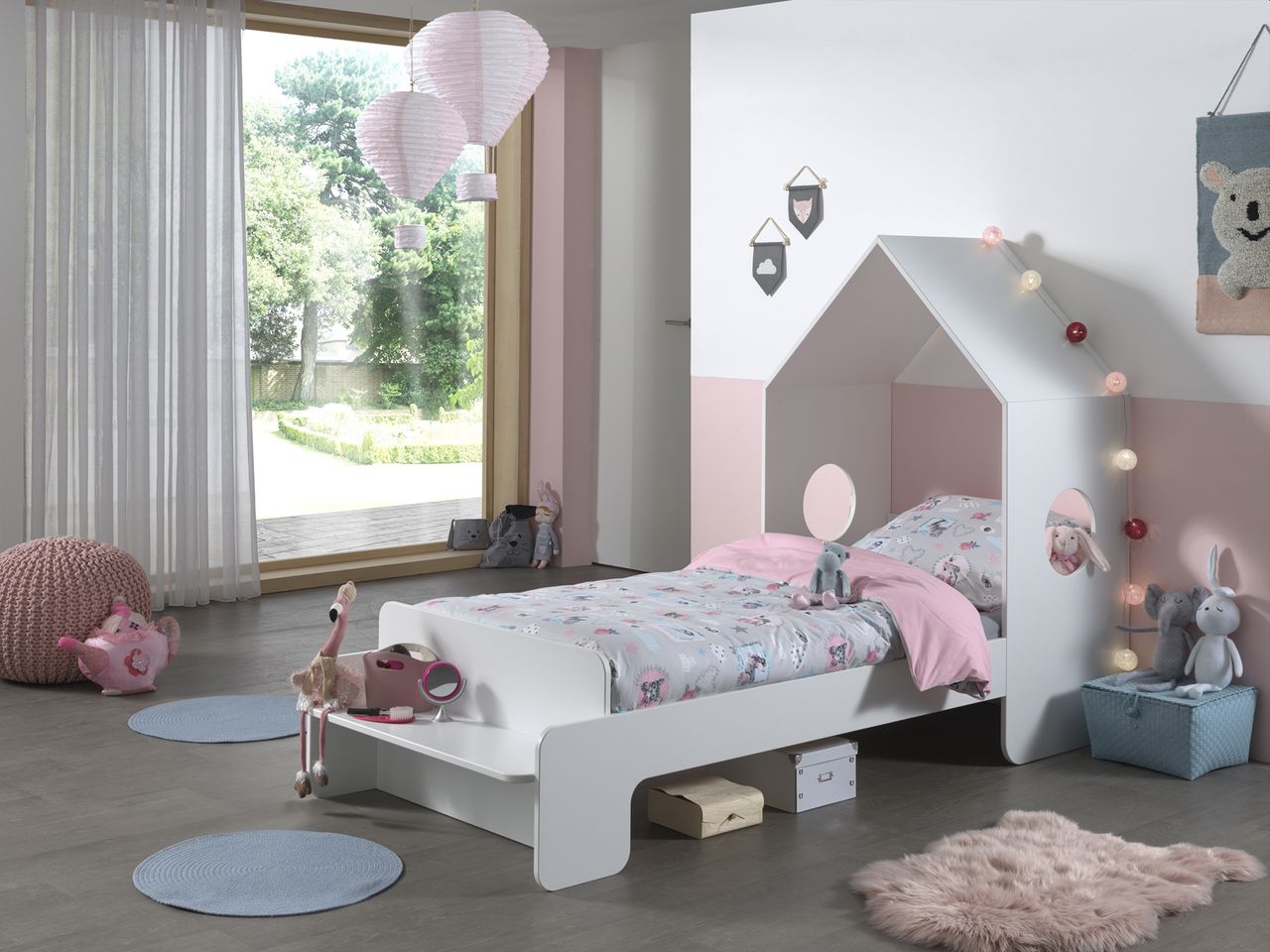 VIPACK CASAMI Hausbett mit Liegefläch 90 x 200 cm, inklusive Lattenrost, Ausführung MDF weiß lackiert