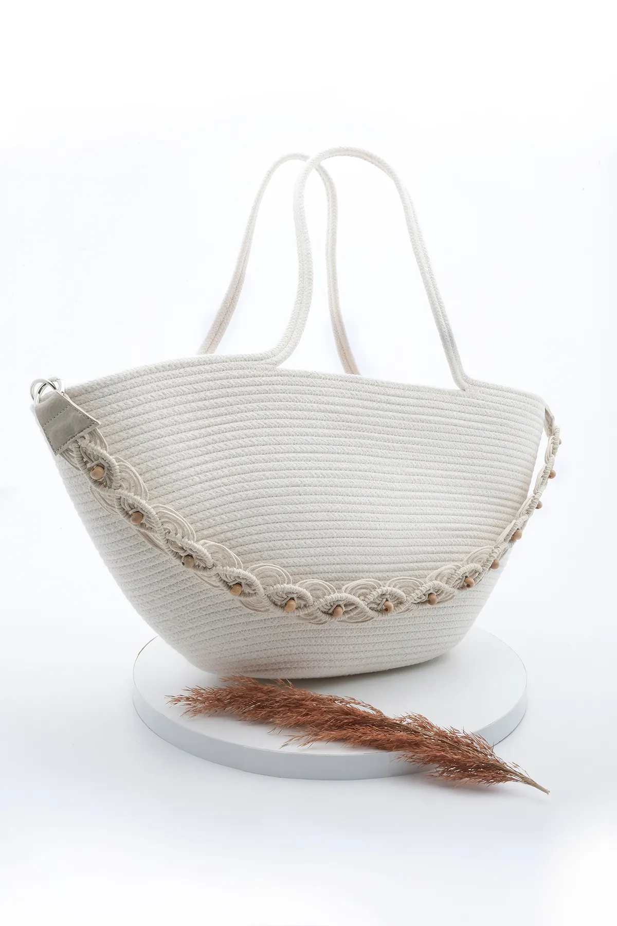 Marjin  Handgestrickte Umhängetasche für Damen Merde ECRU