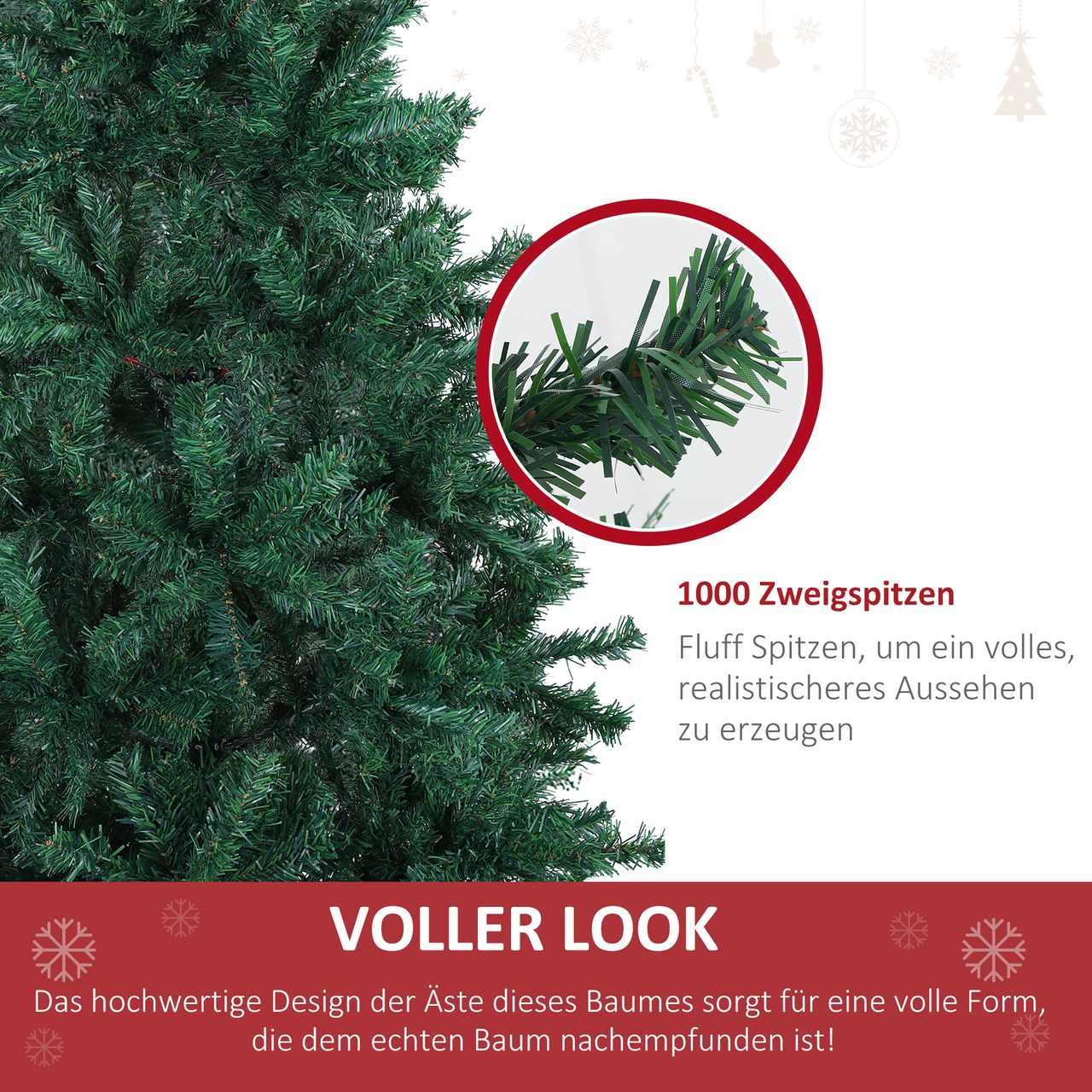 HOMCOM Weihnachtsbaum Tannenbaum Christbaum 1000 Äste Fichte PVC Grün Ø102 x H180 cm
