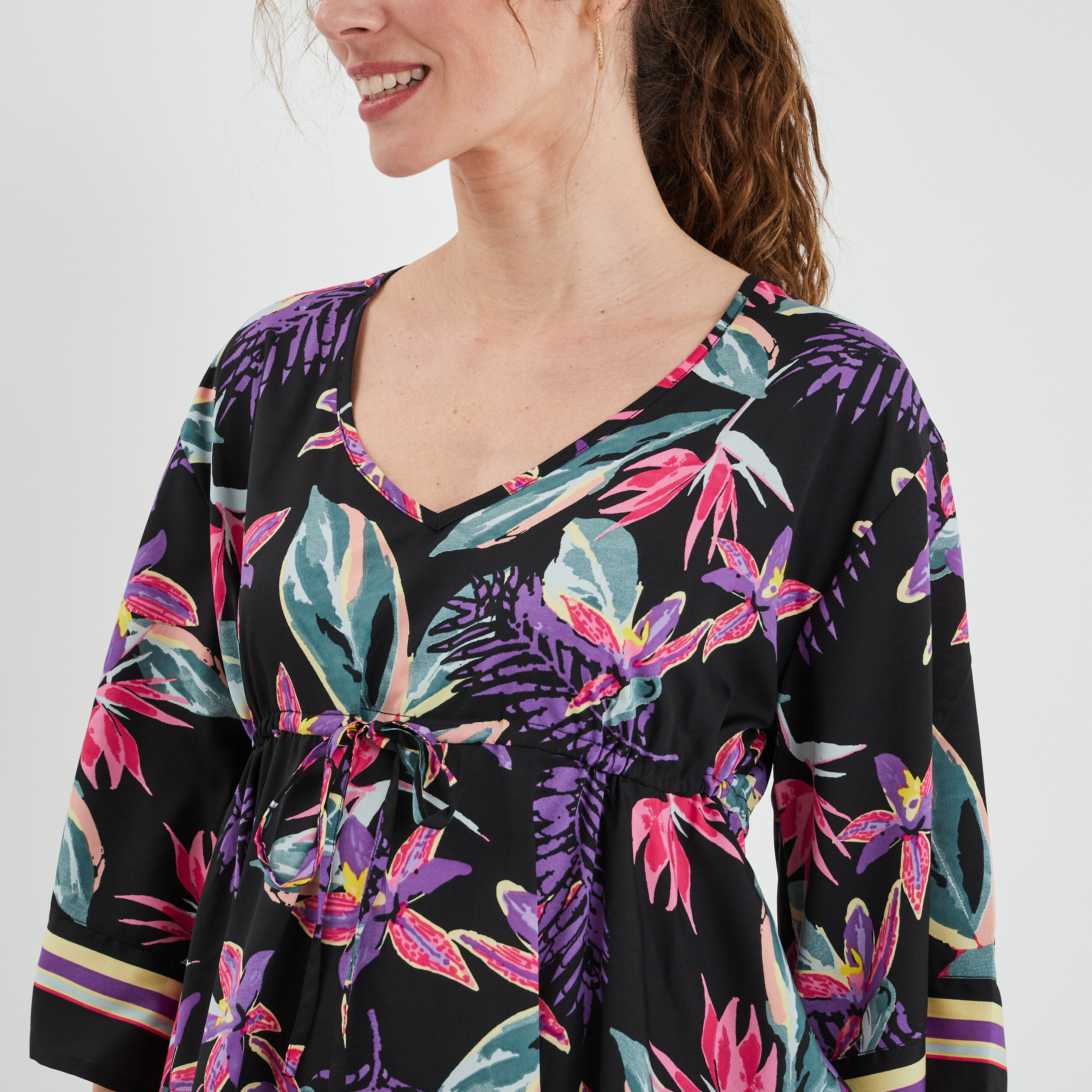 Blouse manches 3 4 noir femme | La Halle