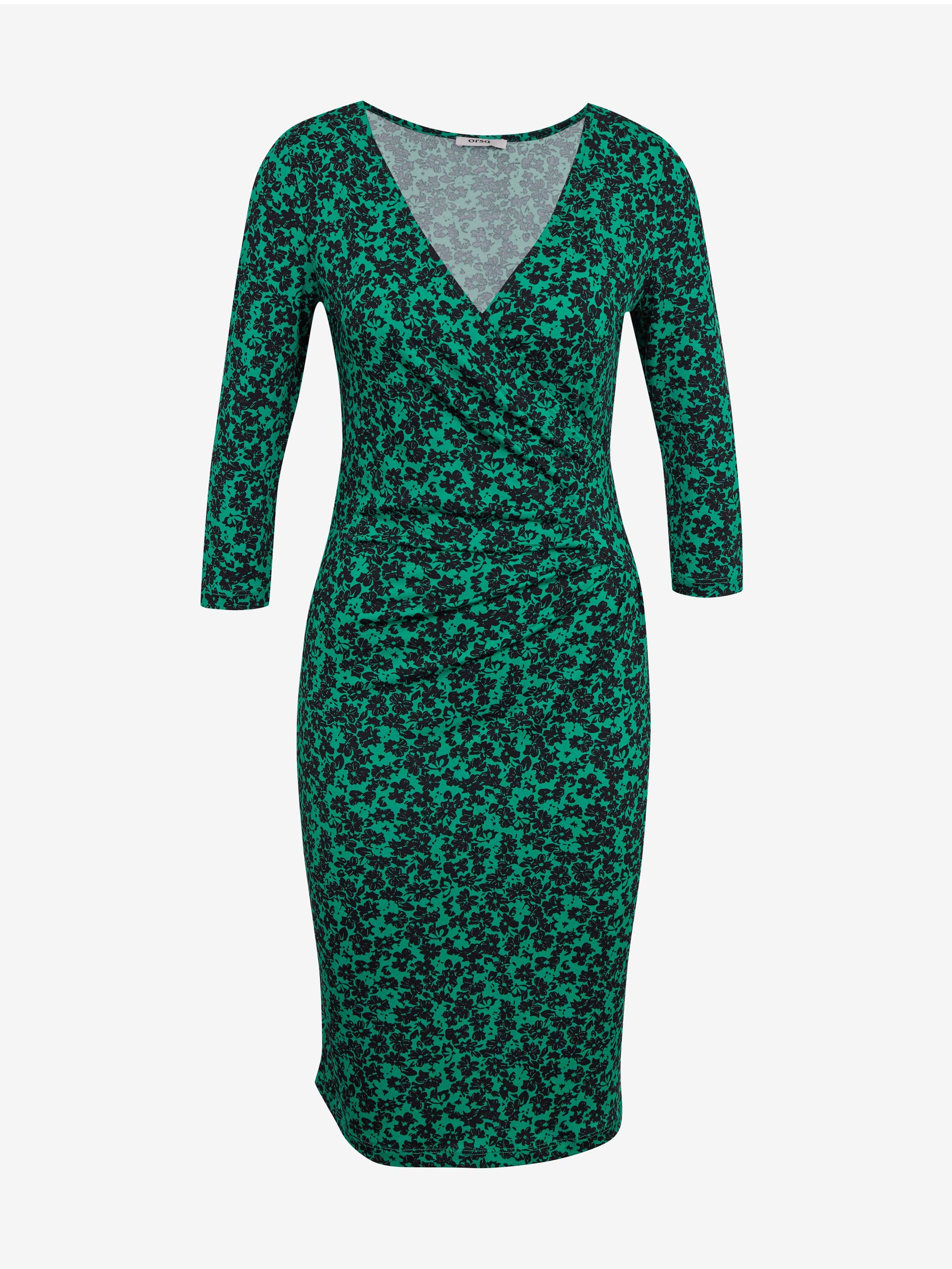 Schwarz-grünes Damen-Blumenkleid ORSAY