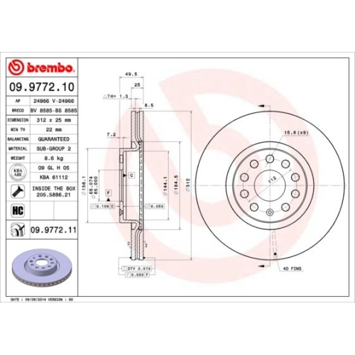 09.9772.11 BREMSSCHEIBE BREMBO VA  VP2 - ATU