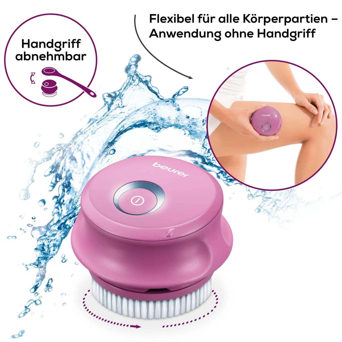 Beurer Körperbürste FC 55 Pureo Complete Cleansing-Tiefenreinigende Körperreinigungsbürste mit abnehmbarem Handgriff