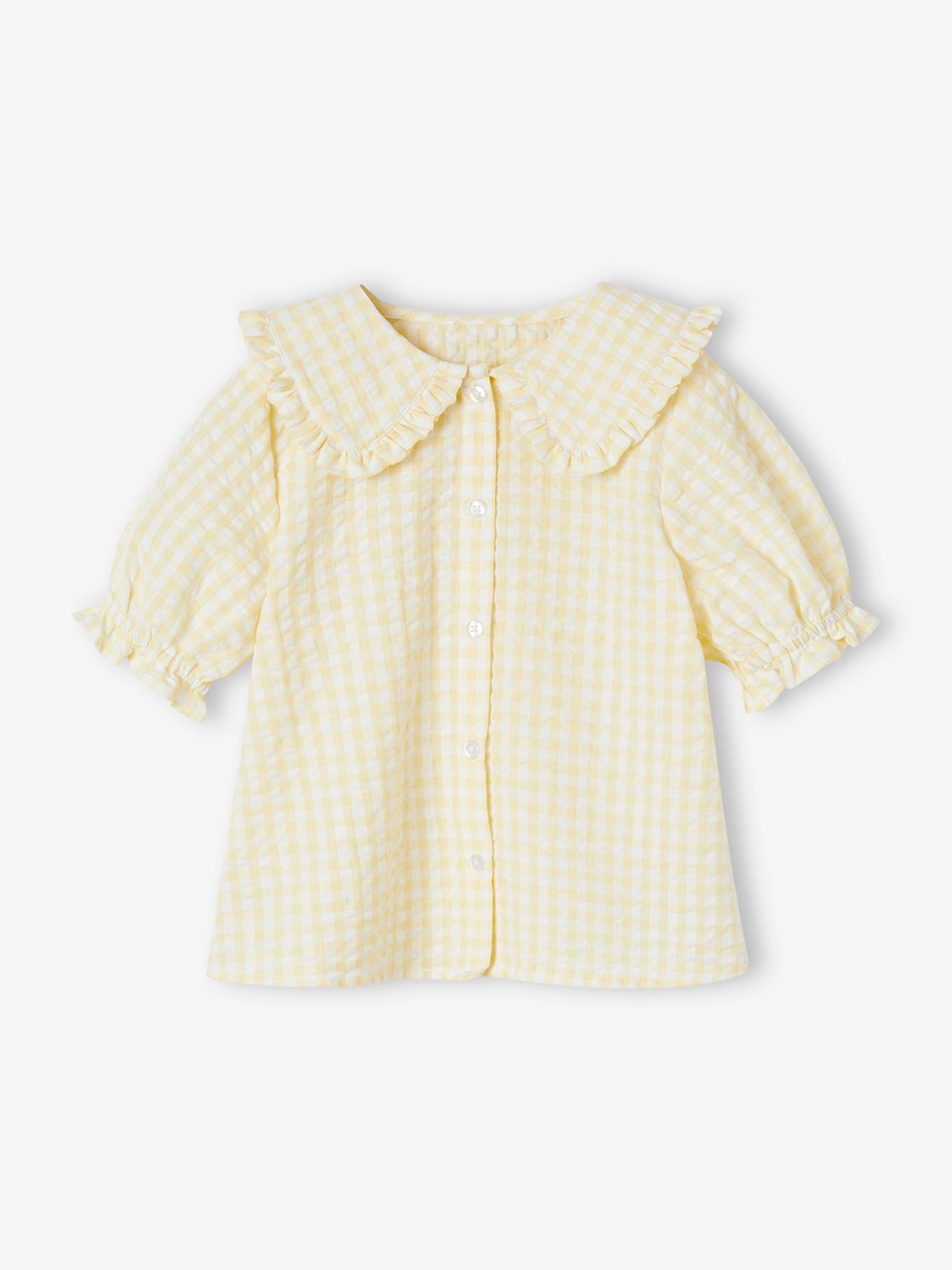 Vertbaudet Mädchen Bluse mit Volantkragen, Vichy-Karo - hellgelb