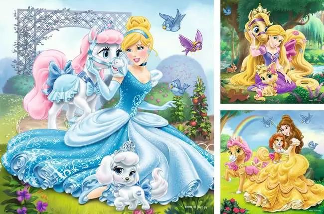 Kinderpuzzle ab 5 Jahren - Palace Pets - Belle, Cinderella und Rapunzel - 49 Teile