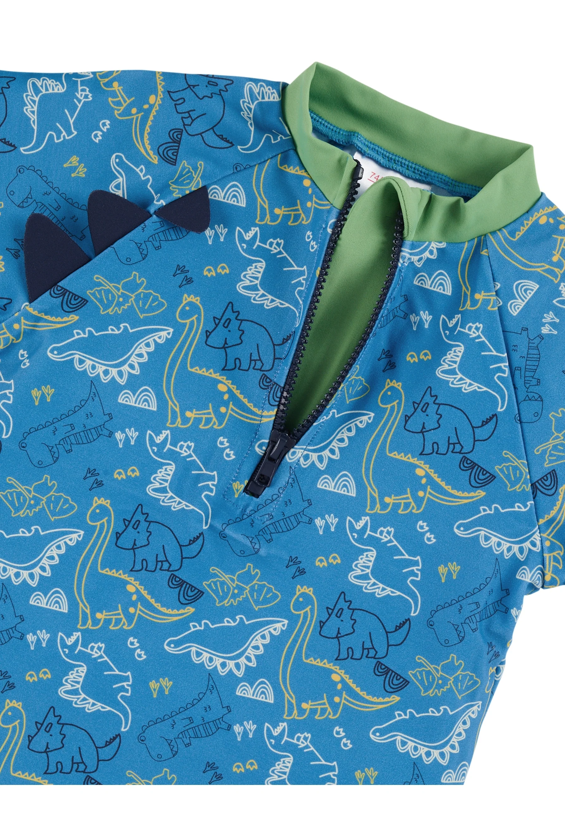 Kurzarm-Schwimmshirt Blau mit allover Dino Muster