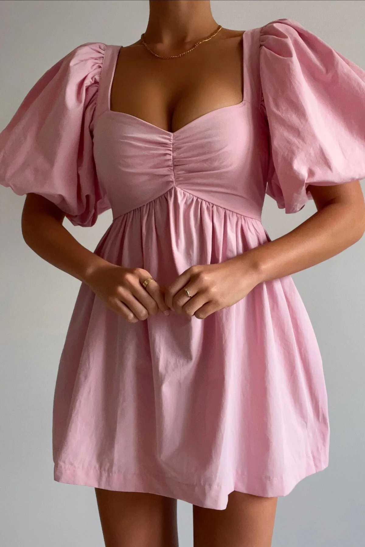 Madmext  Rosa Herzkragen-Ballonärmel-Damenkleid Mg1620